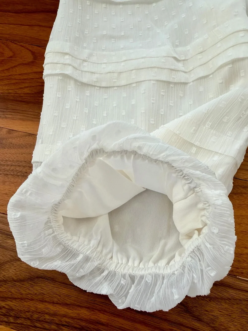 LOFT Ivory White Swiss Dot Smocked Peasant Blouse Tiered Balloon Sleeve Size XLP